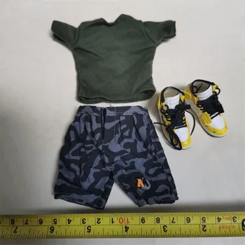 1/6 Escala Terno Masculino Camiseta Verde Camuflagem Shorts Terno Conjunto de Roupas para 12