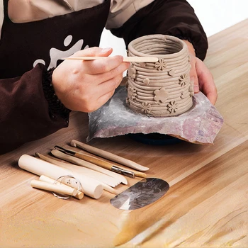 10-Conjunto de peças de Cerâmica, Artesanato, Sólida e duradoura de Madeira para Crianças de Cerâmica Textura Ferramenta para Amassar Escultura de Argila