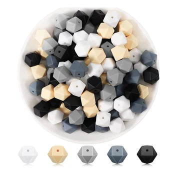 100 Peças Hexagonais de Silicone Contas DIY Colar, Bracelete do Grânulo Kit Esferas de 14Mm Poligonal Cordão de Silicone