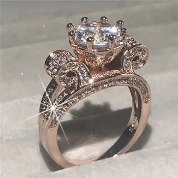 100% sólidos 925 Anéis de Prata Esterlina para as Mulheres Rosas de ouro, Jóias de Luxo flor de Lótus 4ct Simulado de Diamante anel de Casamento do dedo