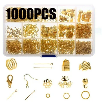 1000pcs Ouro Prata 15 Grade de Ouro em caixa DIY Jóias Kit de Montagem na Parede Parafuso de Fazer Jóias, Brincos Pulseiras e Colar de Reparação