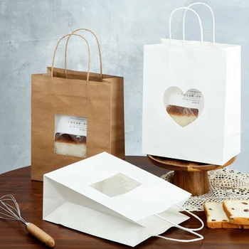 100pcs Retângulo Branco Saco de Papel Clara Janela de Pão de Frutas de Sobremesa Bolo de Embalagem de Presente Tote Bag