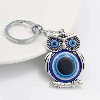 10pc Forma da Coruja Azul Maus Olhos Chave Anel de Moda Sorte turco Pingente de Chaveiro chaveiros, Acessórios
