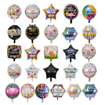 10pcs 18inch FELIZ CUMPLEANOS Balões Folha Espanha Feliz Aniversário Rodada de Hélio, Balões de Festa de Aniversário, Decorações de Ar Globos