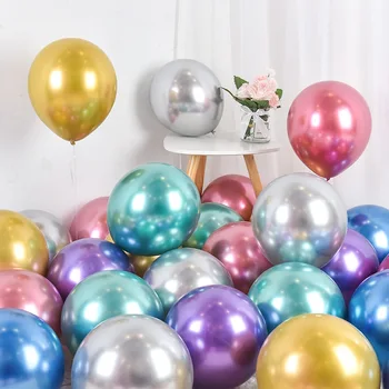 10Pcs de 12 polegadas brilhante de metal prateado de látex balão de aniversário, festa de casamento, decoração de balão DIY para crianças, brinquedos e presentes