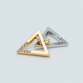 10pcs Ouro/ Prata tom Triângulo Encantos 12mm, CZ Pavimentada Geométricas, Pendentes de Ouro Real/ Ródio Latão (GB-621)