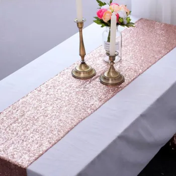 12 x 108 polegadas de Ouro Rosa com Paetês Corredor da Tabela de Glitter toalha de Mesa de Aniversário, Festa de despedida de solteira de Abastecimento de Decoração do Casamento Chuveiro Nupcial