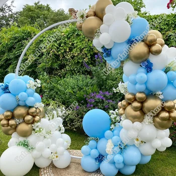 137pcs Maca Azul Casamento, Aniversário, Festa Fundo do Chuveiro de Bebê Ouro Branco Aniversário Feriados Balão Arco Garland Decoração