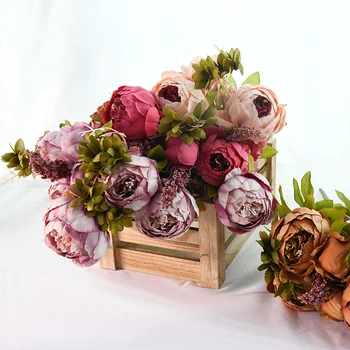 1Bunch Artificial Peônia Flores de Seda Floral Bouquet Festa de Casamento, Decoração de Home Office DIY página de Recados de Grinalda Falso Flor de Abastecimento