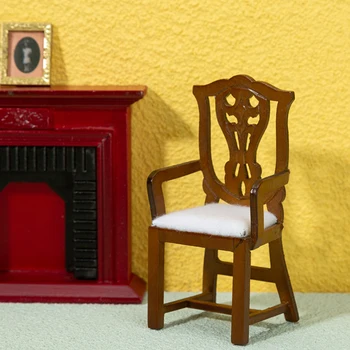 1pc Madeira Retro Cadeira Modelo de Mobiliário de Restaurante Cena de Decoração de Casa de bonecas de Brinquedo em Miniatura Cadeira Poltrona Europeia