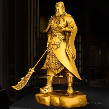 1pc Metal cobre grande estátua de Guan Gong Buda Escultura Decoração Casa de Artesanato Salão de Buda Adoração Decoração de Deus da Riqueza