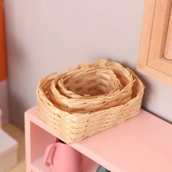1pc MINI Cesta de Bambu Simulação Cesta básica do Modelo de Brinquedos para a Casa de Boneca da Decoração de 1/12 Casa de bonecas em Miniatura Acessórios