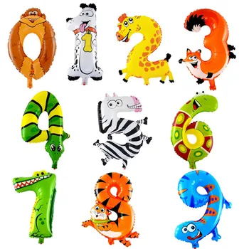 1Pcs Animal Número da Folha de Balões Infláveis de Casamento Feliz Aniversário, Decoração de Balões de Ar Balão de Festa de Crianças Presentes