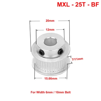 1Pcs MXL 25 Dente de Sincronismo Polia de Diâmetro 4 5 6 6,35 mm BF Alumínio Síncrona Polia Roda Para Largura de 6mm 10mm MXL Correia Dentada