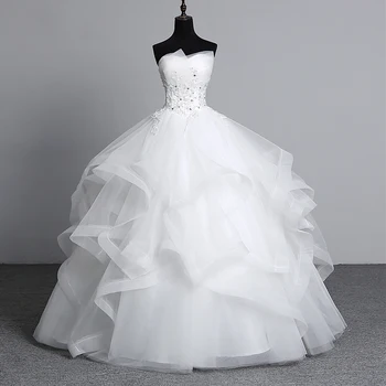 2021 Doce Apliques Vintage Pérolas Brancas de Casamento Strapless Vestidos Personalizado Vestidos De Noiva Vestido de Noiva Plus Size Vestidos de HS905