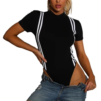 2021 verão novo listrado cor sólida camisola de manga curta ternos de corpo para as mulheres de Meia gola alta bodysuit Dropshipping