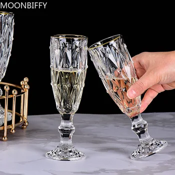 2pcs/Set 170 ml de Champanhe Cristal Copos Transparentes Engrossado Retro Copo de Coquetel de Vinho tinto Cálice Festa de Casamento Acessórios