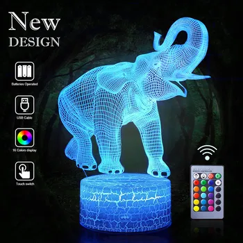 3D Elefante, Lâmpada do DIODO emissor de Luz da Noite Remoto, 16 Cores, Lâmpada da Tabela do Ambiente de Cabeceira Tambem a Decoração do Quarto Infantil de Aniversário, Presente de Natal