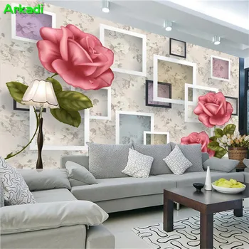 3D em relevo rosa flor caixa de papel de parede decoração sala de estar PLANO de fundo, pintura de parede de sala de estar simples e moderno, quarto mural