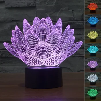 3D lotus Lâmpada 3d Brilho da Noite do DIODO emissor de Luz Lotus Inspiração Alimentado por bateria Quarto Lâmpada de 7 Cores-de-Cabeceira Lâmpada Decoração Ótima Idéia de Presente