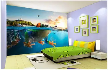 3d papel de parede de seda personalizado foto barco de Sonho dos desenhos animados vista para o oceano sapo casa de decoração de sala de estar papel de parede para parede 3 d