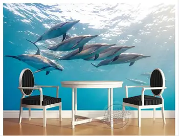 3D papel de parede personalizado mural de beleza 3 d underwater world dolphin TV de definição de murais de parede não tecido papel de parede decoração quarto