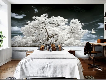 3D personalizado murais,belas flores brancas e plantas, árvores , sofá da sala de TV de parede de quarto de plano de fundo do papel de parede