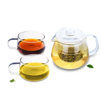 3in1 Clara de Chá -485ml Vidro Resistente ao Calor Bule de chá +2*275ml de Chá, Copos de Café