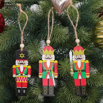 3Pcs de Madeira Soldado quebra-nozes da Árvore de Natal Pendurando Decoração do Boneco quebra-nozes de Natal de Madeira Pendentes Para o Ano Novo em Casa Ornamentos