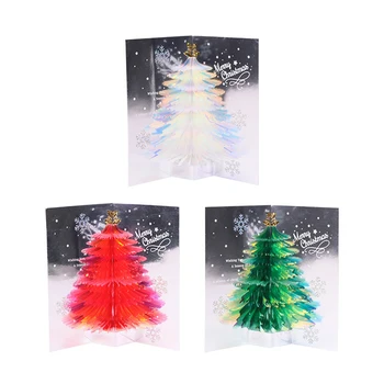 3pcs Glitter Árvore de Natal 3D de janelas de Pop-Up de cartões de Felicitações de Feliz Natal Cartões de Presente para as Crianças Cartas Convites para Parry