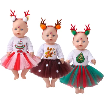 40-43 Cm Menino Americano de Bonecas com Roupas de Natal Veado Terno de Saia Bebê Recém-nascido Kawaii Brinquedos Ajuste Vestido de 18 Polegadas Meninas de Boneca de Presente f943