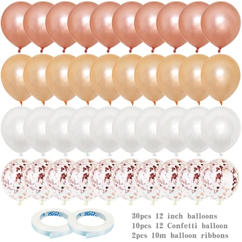 40pcs Rosa de Ouro Balões Azul/Branco Balões de Látex de Confetes Com o 2pcs de Fitas Para Decoração de Casamento chá de Bebê Aniversário Bola