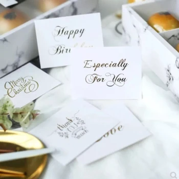 50PCS 6x8cm Obrigado Branco Cartão Gold Stamping Design Simples Manuscrito Mensagem de Cartões de Presente de Decoração de Feliz Aniversário