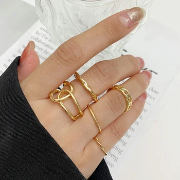 5Pcs/Set Simples de Ouro, Cor de Geometria Irregular Anéis Conjunto de Jóias Para Mulheres Meninas de Moda Feminina Anel Vintage Jóias 2021 Novo