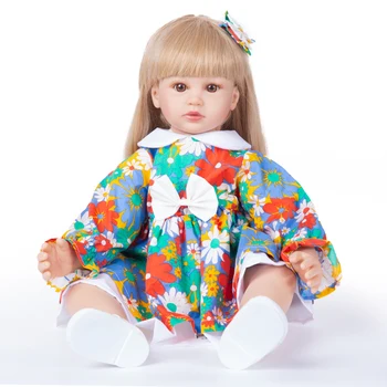 60 CM de comprimento, de Cabelos Loiros Reborn Baby Dolls Real Para a Vida Pano de Corpo de Criança de Brinquedos Brinquedos Boneca Vestida de Crianças Playmate Presente