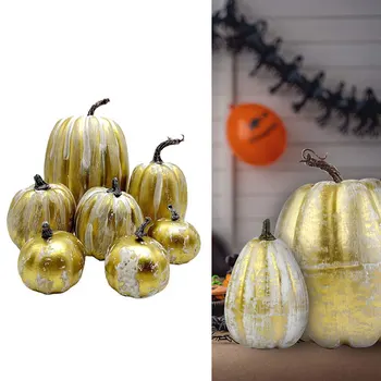 7Pcs Artificial de Abóbora Escova de Ouro Branco com Brilhante de Simulação de Espuma Abóboras Conjunto de Outono, Para Decoração de Halloween, ação de Graças