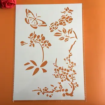 A4 29 * 21cm borboleta Flores DIY Estênceis Pintura mural de Recados para Colorir Relevo Álbum de Papel Decorativo Modelo de Cartão de