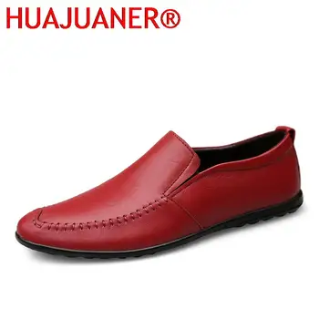 Alta Qualidade de Vermelho Sapatos Casuais dos Homens de Couro Genuíno Deslizar sobre Sapatos Masculinos Artesanais de Luxo Designers de Flats a Luz dos Senhores da Condução Sapatos