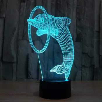 Animal Golfinhos Noite do DIODO emissor de Luzes 3D de Mesa Candeeiro de Mesa Toque Remoto Novidade Presentes 7 Cores Mudando a Decoração Home Presente