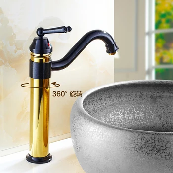 Arte casa de banho rodada da bacia torneira de branco ou preto, Cobre wc bacia torneira de ouro antigo Retrô, a água da torneira torneira da pia da cozinha