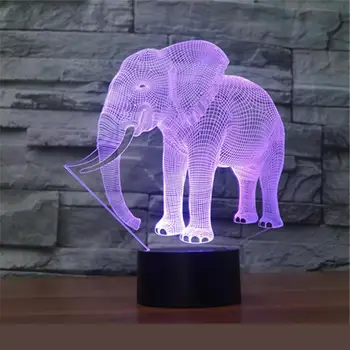 Atacado Elefante 7 Colorido de Luzes 3d Toque de Luz de Visão Gradiente Lâmpada de Led Luz da Noite Powerbank Usb Led Lâmpada Crianças