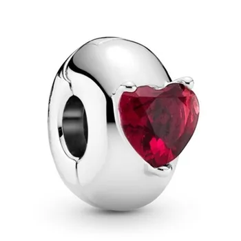 Autêntico De Prata 925 Coração Vermelho Paciência Clipe Com O Encanto De Cristal Cordão De Ajuste Pulseira Pandora & Colar Da Jóia
