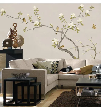Bacaz Chinês Flor pássaro de papel de Parede adesivo de parede Para sala de estar de plano de Fundo de cobertura de Parede 3D Flor Papel de Parede Mural de Parede Arte