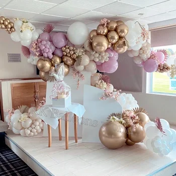 Balões Garland Arco Kit DIY do Chuveiro de Bebê de Areia Branca Global de Macaron Rosa Roxo Chrome Ouro Decorações de Festa de Casamento Decoração