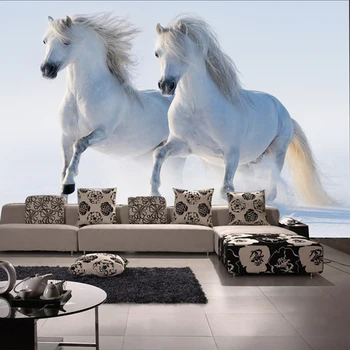 Baçal 3d PaPel Mural animal cavalo Branco mural de papel de parede para o Sofá de Fundo de sala de estar em 3D foto mural do papel de Parede decoração