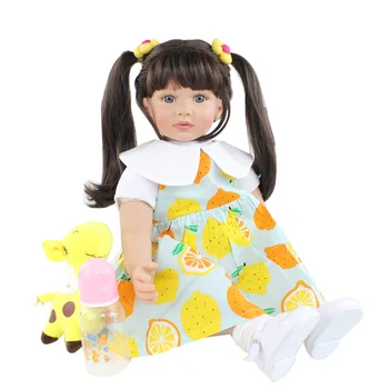 Bebed boneca com 60cm de pano de corpo de frutas amarelo-padrão de saia renascimento bebê longos cabelos de Boneca Princesa festival infantil de presente