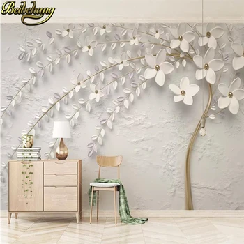 beibehang 3d papel de parede papel de parede Personalizado branco bonito 3d em alto relevo de flores galho de PLANO de fundo de parede, papel de parede, papel de parede