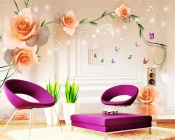 beibehang 3D Personalizado Mural de Parede Grande moda rosa borboleta Hotel Cafe sala de estar de plano de Fundo de papel de parede para parede 3 d