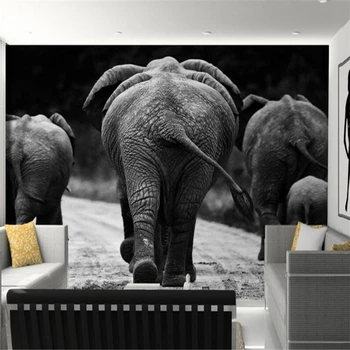 Beibehang HD preto e branco elefante de costas foto papéis de parede 3D sala de estar, quarto pintura decorativa de papel de parede para parede 3d