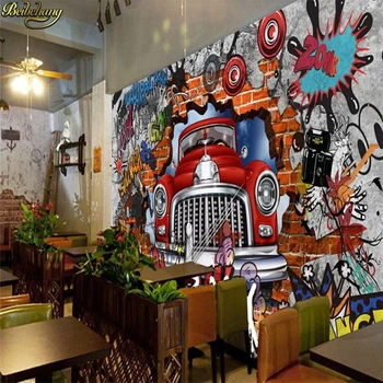 beibehang papel de parede Personalizado, papel de parede mural retro nostálgico Europeia 3D parede de tijolos carro graffiti grande mural 3d papel de parede